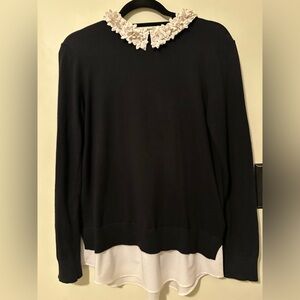 Ted Baker Black Top with White Floral Appliqué Collar